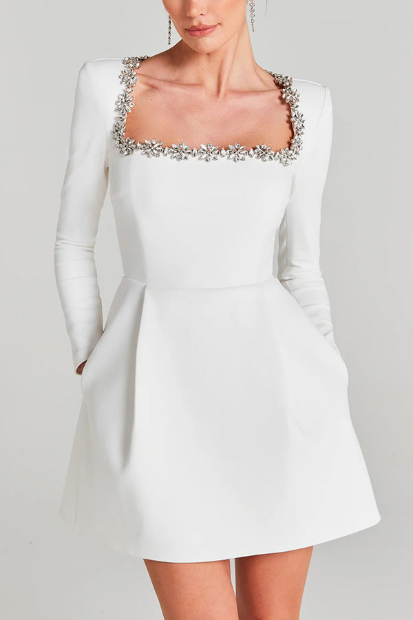 Chelsea Velvet™ | Jewel-Collar Pocketed Party Dress