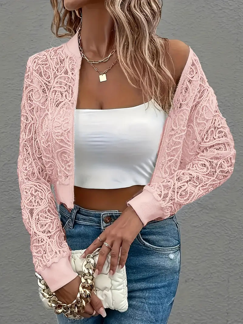 Soho Grace™ | Cropped Lace Bomber