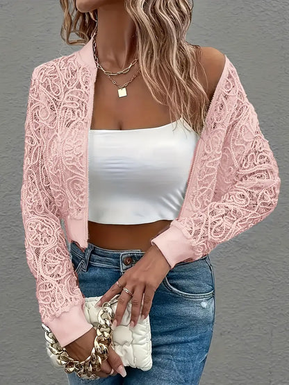 Soho Grace™ | Cropped Lace Bomber