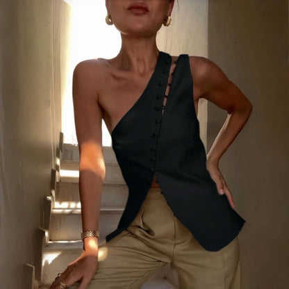 Barbican Ascent™ | One-Shoulder Button Detail Top