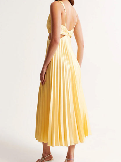 Margaux™ | Pleated Cinema‑Flow Maxi Dress