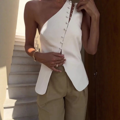 Barbican Ascent™ | One-Shoulder Button Detail Top