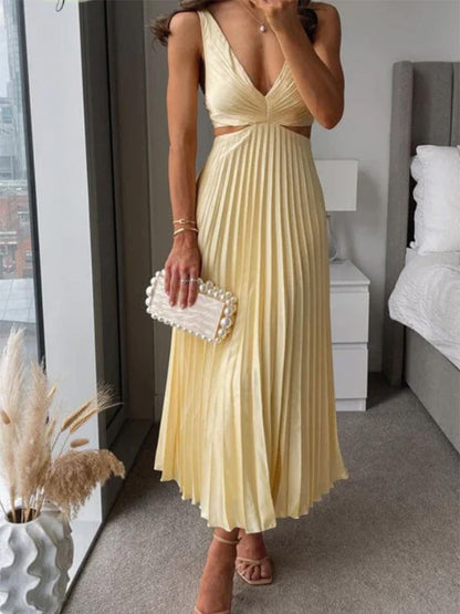 Margaux™ | Pleated Cinema‑Flow Maxi Dress