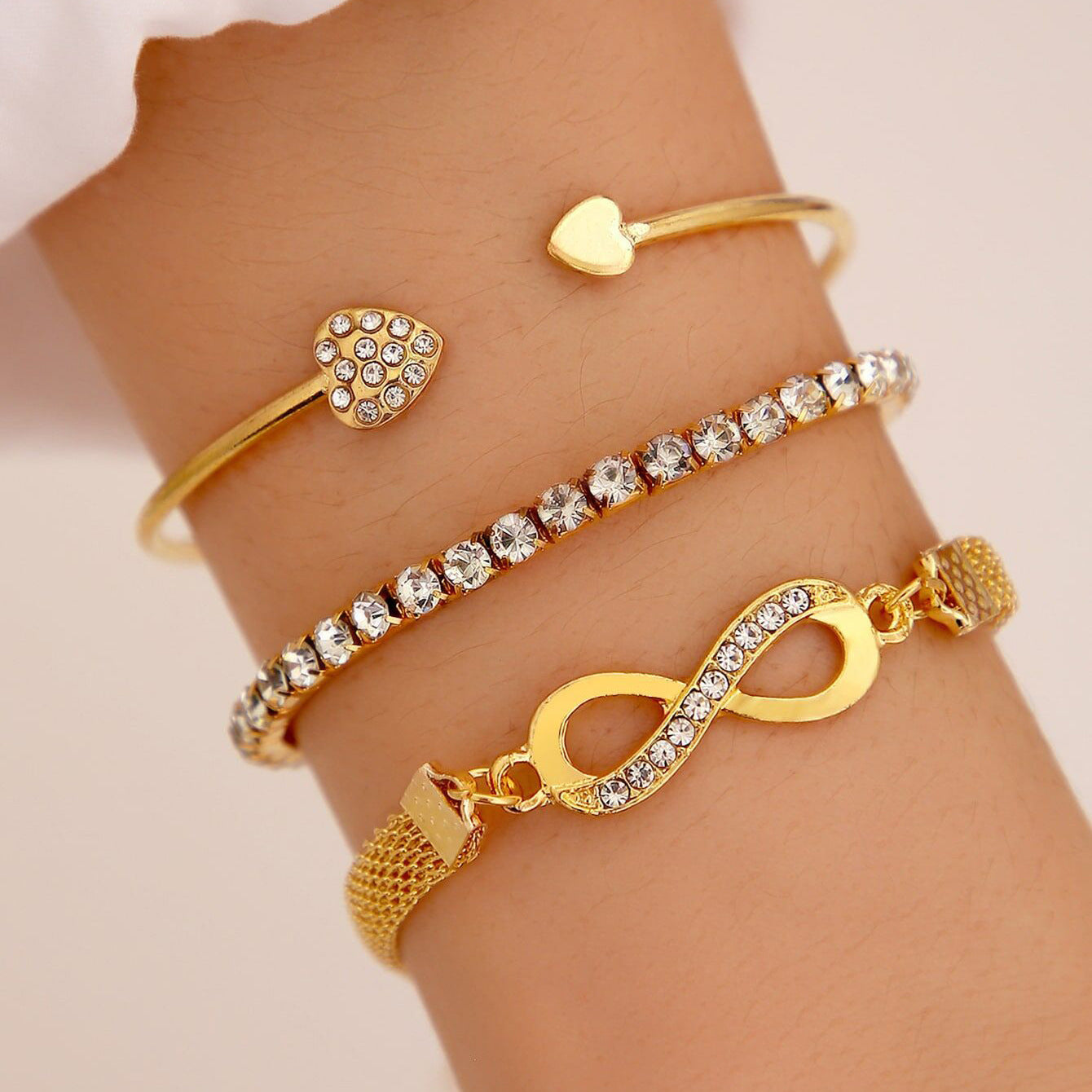 Heart Elegance™ | 3‑Piece Crystal Bracelet Set