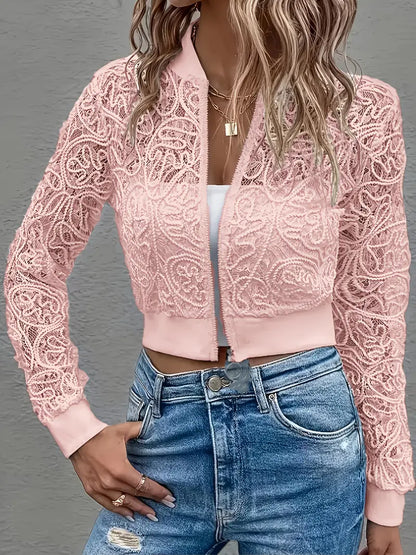 Soho Grace™ | Cropped Lace Bomber