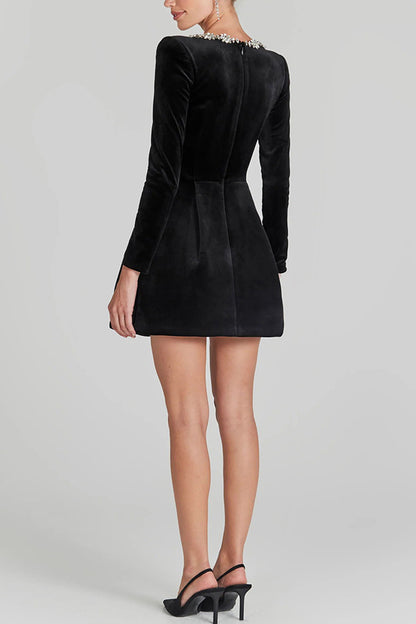 Chelsea Velvet™ | Jewel-Collar Pocketed Party Dress