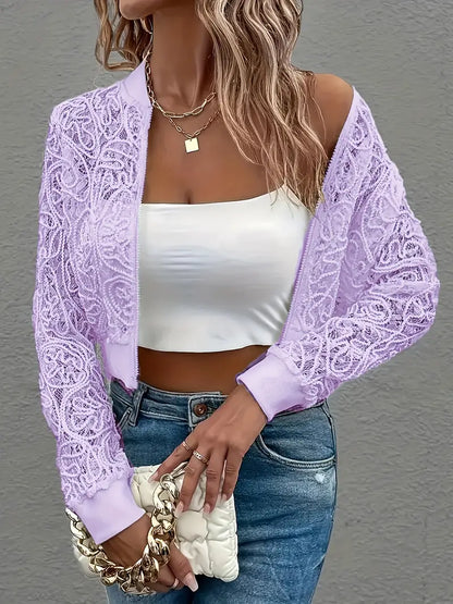 Soho Grace™ | Cropped Lace Bomber